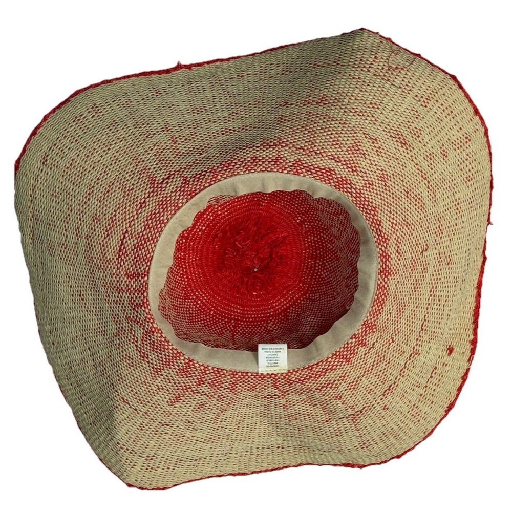 Wide Brim Floppy Sun Hat Natural Orange Woven Beach Resort Pool 19in Lightweight - Picture 4 of 5